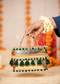 Gold and Green Tassel Drop Bead Embroidered Potli Bucket Bag