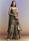 Green Crepe Sharara Suit With Indie Print And Stone Work