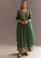 Green Tissue Embroidered Anarkali Pant With Organza Dupatta