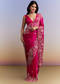 Hot Pink Satin Saree With Heavy Hand Work