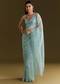 Light Blue Glossy Organza Saree With Scallop Border