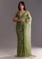 Mehendi Green Crushed Tissue Saree With Embroidered Scallop Border