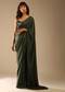 Olive Green Saree In Crepe With Sequins Ruffle On The Border, Sequins Blouse With Front Cut Out And Embellished Belt
