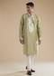 Olive Green Silk Kurta Set With Leather Metal Bead Work