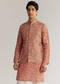 Peach Tissue Stone Sequin Work Kurta Jacket Set