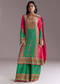 Pink And Green Printed Kurta Palazzo Set