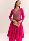Pink Chinon Zardosi Work Kurta Palazzo Suit
