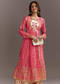 Pink Floral Printed Cotton Angrakha Style Jacket Kurta Set