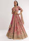 Pink Georgette Printed Cutdana Stonework Lehenga With Net Dupatta