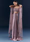 Purple Satin Crop Top And Drape Skirt Set With Lace Work