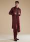 Red Maroon Silk Kurta Set With Metal Stone Detail
