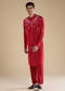 Red Pure Bandhani Silk Mens Straight Kurta Pant Set