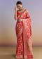 Red Silk Handwoven Banarasi Saree With Floral Zari Jaal Work