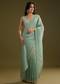 Sage Blue Crush Tissue Stone And Sequin Embroidered Saree With Scallop Border