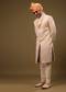 Salmon Pink Embroidered Silk Sherwani Set