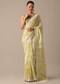 Yellow Printed Satin Saree With Embroidered Detail And Unstitched Blouse Piece