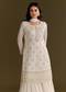 White Chinon Cutdana Kurta Sharara With Moti Work Dupatta