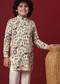Beige Silk Printed Kurta Set For Boys