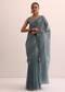Blue Tissue Silk Saree With Stone Embroidery And Unstitched Blouse