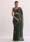 Mehendi Green Jacquard Saree In Cutdana Embroidery With Unstitched Blouse