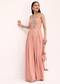 Peach Embroidered Jumpsuit With Potli Bag