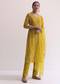 Yellow Printed Kurti Pant Set With Zari Embroidery