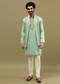 Pista Green Kurta Set In Resham Work With Dupatta For Men