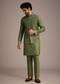Olive Green Mirror Embroidered Kurta Jacket Set