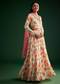 Peach Floral Printed Gown With Embellished Net Dupatta