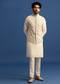 Off White Kurta Jacket Set With Zari Embroidery For Men