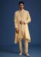 Gold Silk Embroidered Sherwani Set With Dupatta