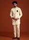 Cream Kurta Jodhpuri Set With Velvet Patch Work Broach