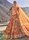 Rust Floral Embroidered Lehenga Set With Two Bordered Dupattas
