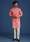 Pink Printed Silk Kurta Jacket Set