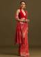 Red Khaddi Georgette Zari Weave Saree With Unstitched Blouse