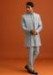 Grey Cotton Silk Sherwani Set With Resham Work