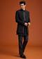 Black Open Sherwani Set with Linear Bead and Sequin Detailing