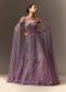 Lilac Sequin Gown With Attached Cheeta Work Cape Sleeves