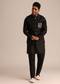 Black Linen Floral Resham Work Jacket Kurta Set