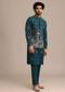 Blue Satin Resham Work Kurta Jacket Set