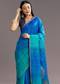Blue Shaded Kora Silk Handloom Saree With Woven Traditional Motif