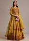 Yellow Bandhani Print Anarkali Set With Thread And Butti Work