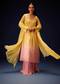 Yellow Orgnaza Kurta Palazzo Suit With Ruched Palazzo