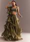 Mehendi Green Organza Choli Lehenga With Ruffled Dupatta