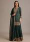 Dark Green Bandhani Kurta Set With Shell Tassel Detailing