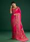 Rani Pink Dola Silk Woven Saree With Floral And Animal Prints