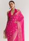 Rani Pink Leheriya Print With Floral Gotapatti And Moti Embroidery.