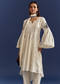 White High Low Kurta With Cut Dana Beads And Applique Work In Fuji Silk
