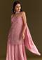 Pink Crepe Embroidered Kurta Palazzo Suit Set With Net Choker Dupatta