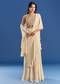 Off White Georgette Pre Draped Saree With Moti Zardosi Work